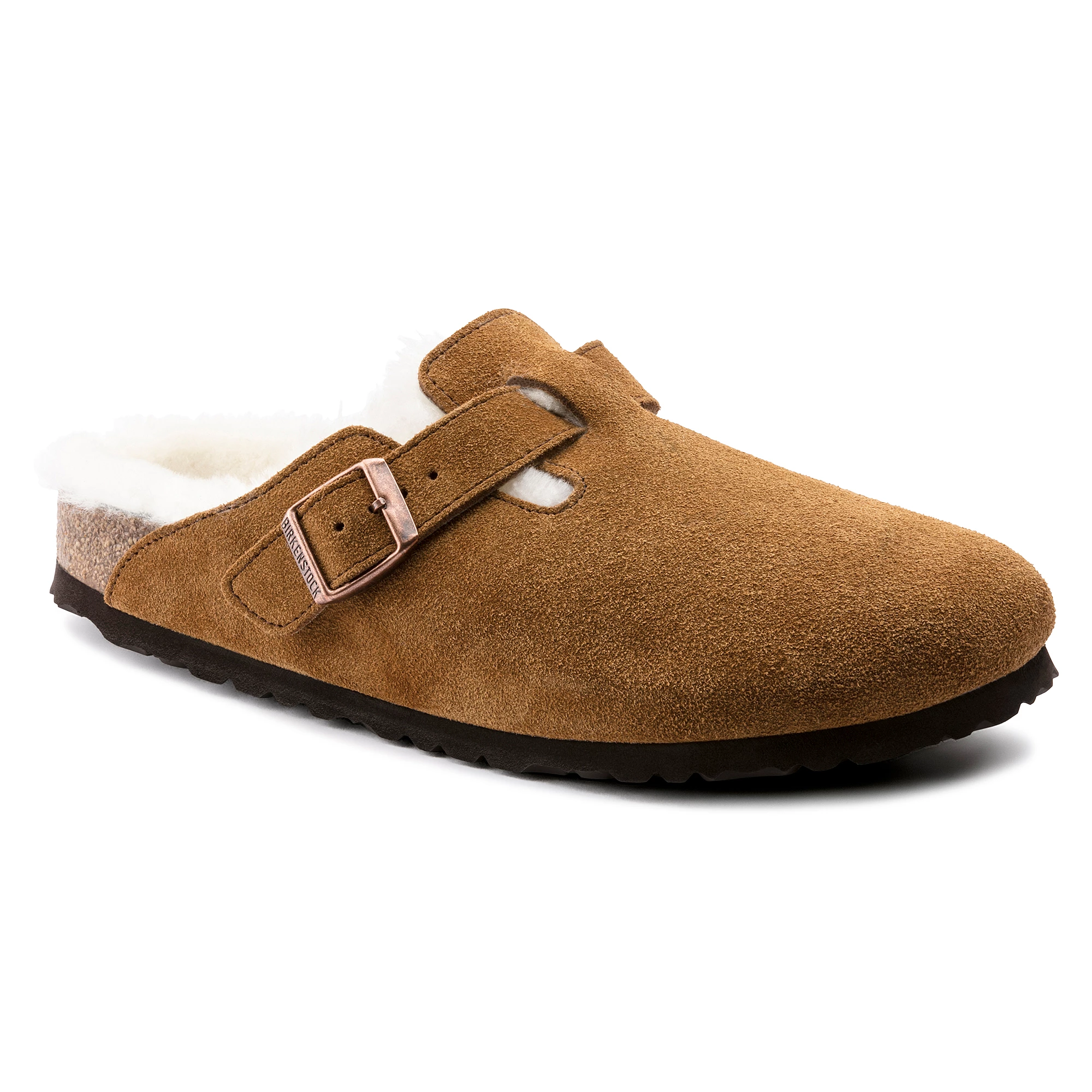 Birkenstock Womens Boston Shearling Suede Mink Slippers 1 Birkenstock Womens Boston Shearling Suede Mink Slippers