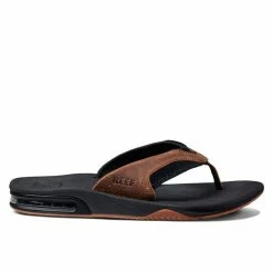 Reef Mens Leather Fanning Slide Sandals
